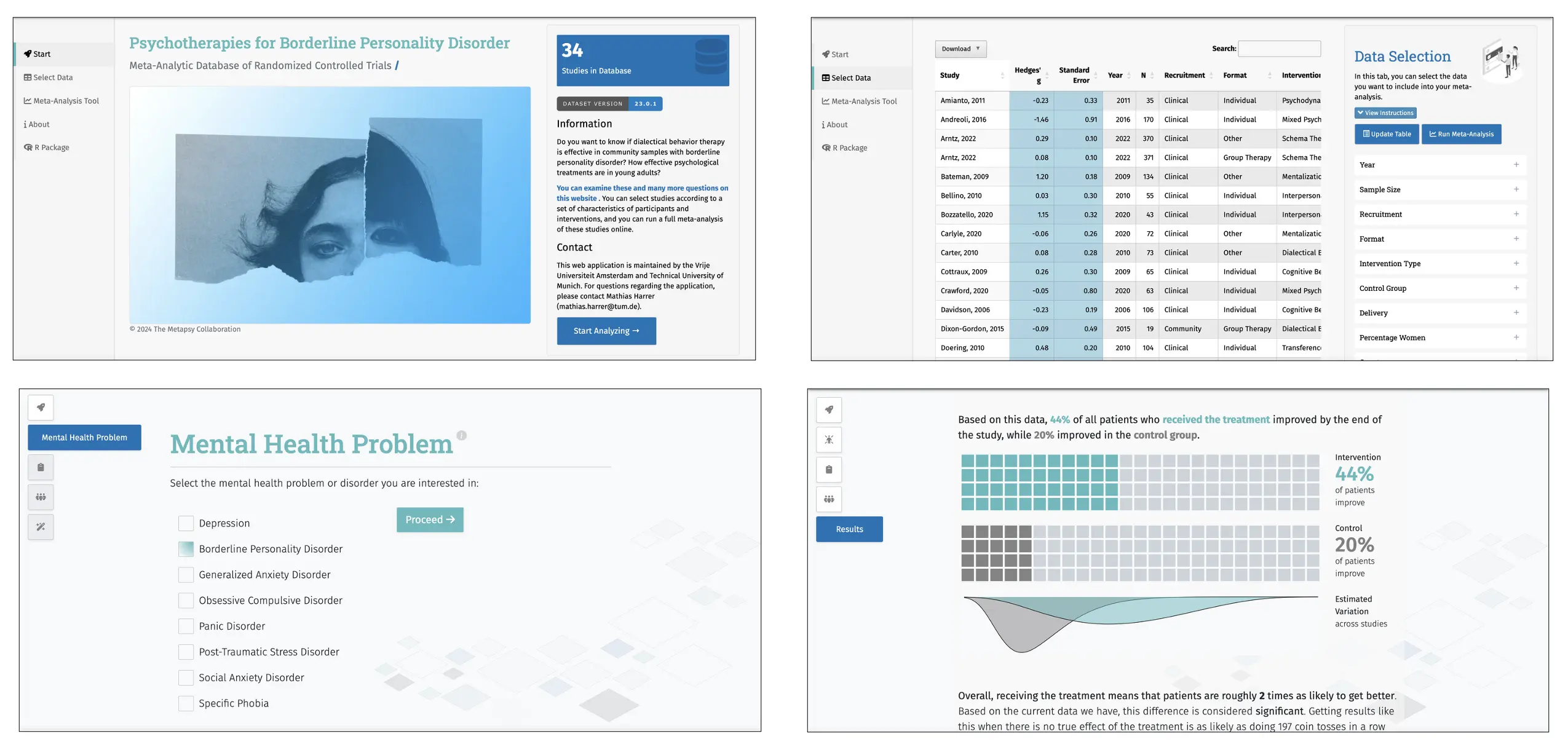 Online meta-analysis tool (top) and the Metapsy effect explorer (bottom).